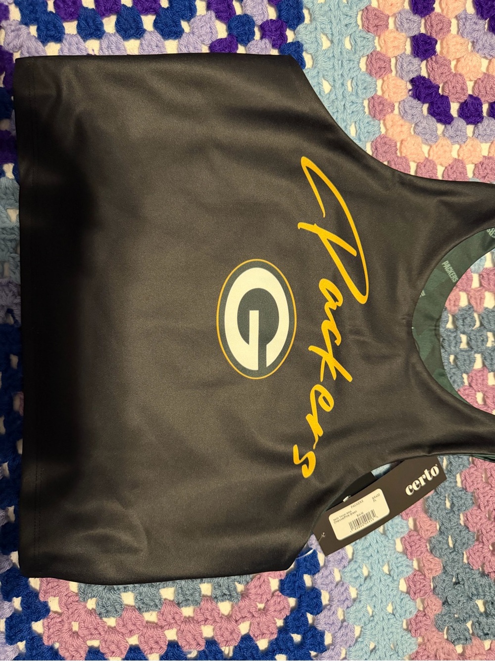 Women's Black Packers Graphic Top with Gold Script
